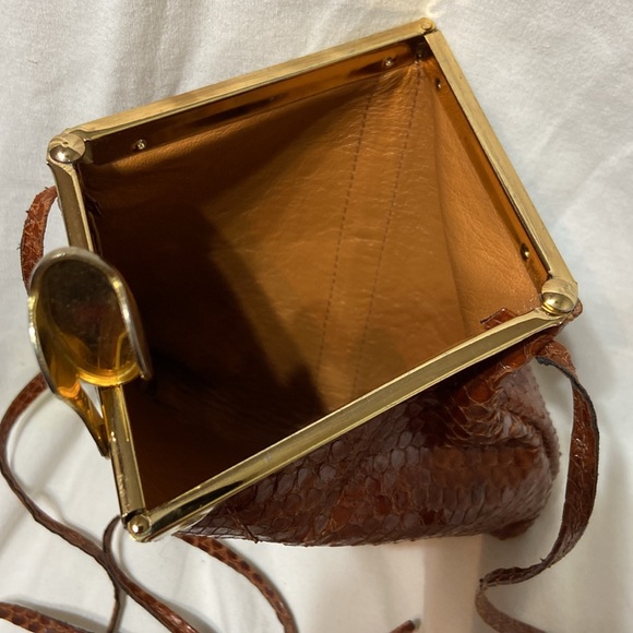 Vintage Small Dark Brown Snake Skin Evening Purse W/Thin Strap Metal hardware - Picture 7 of 12